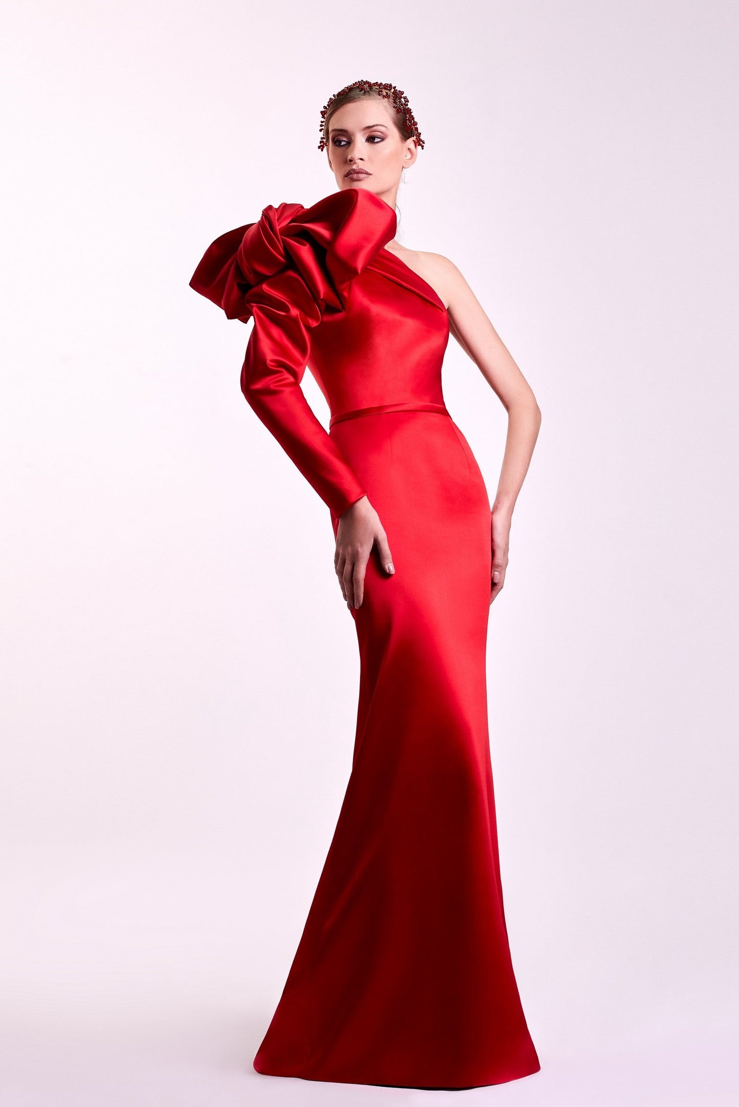 Satin One Shoulder Gown