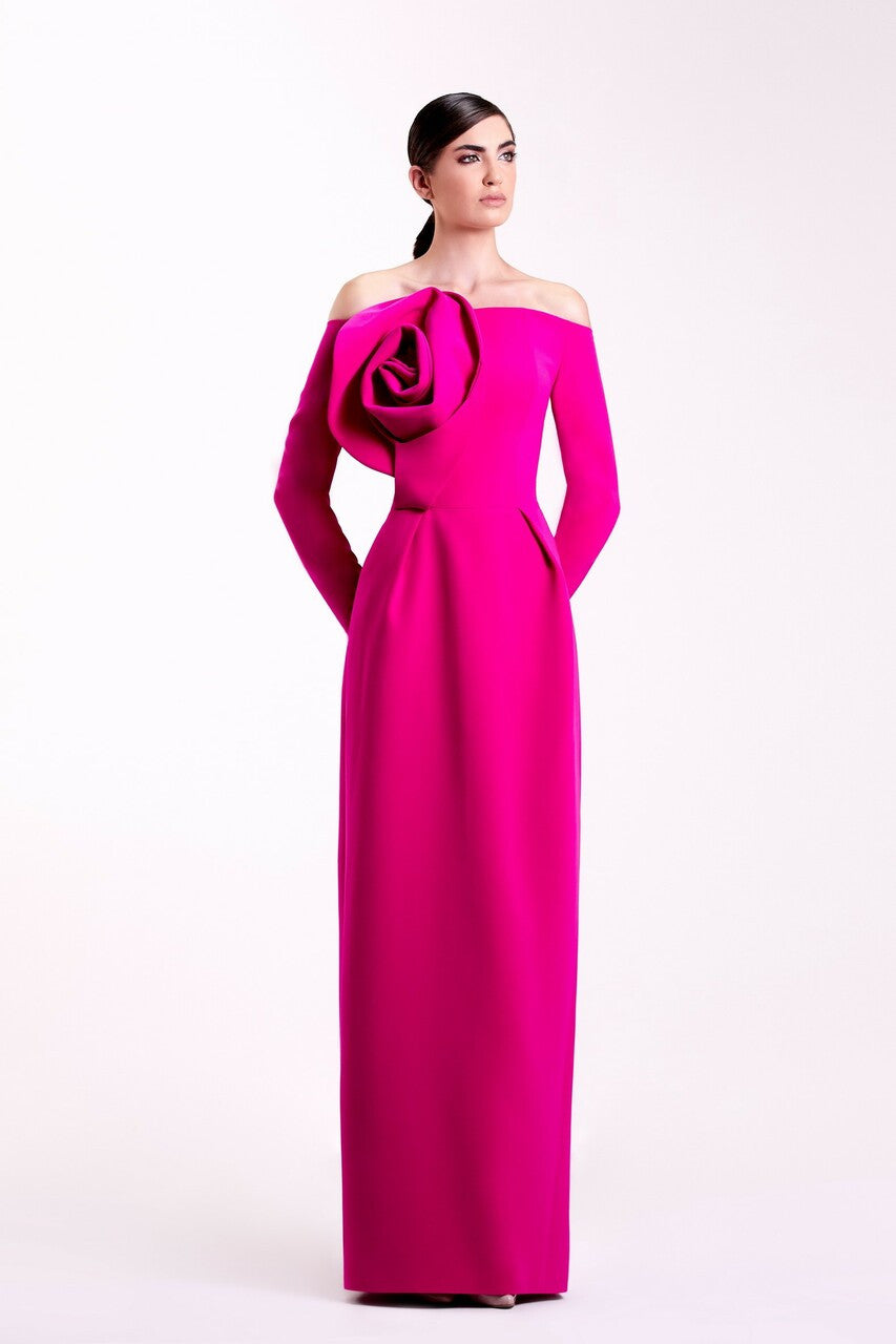 Fuchsia Off the Shoulder Gown