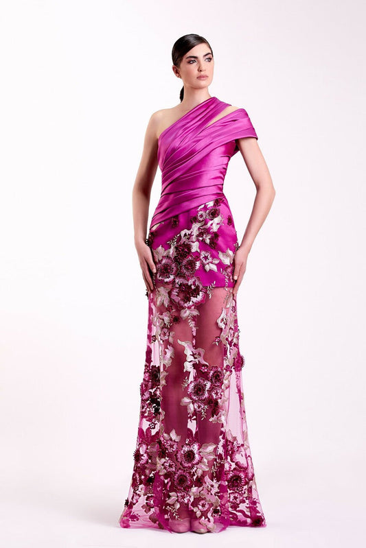Floral Crepe and Satin Gown