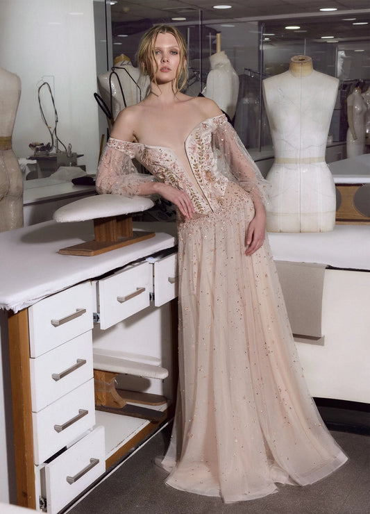 Off-Shoulder Sleeve Gown