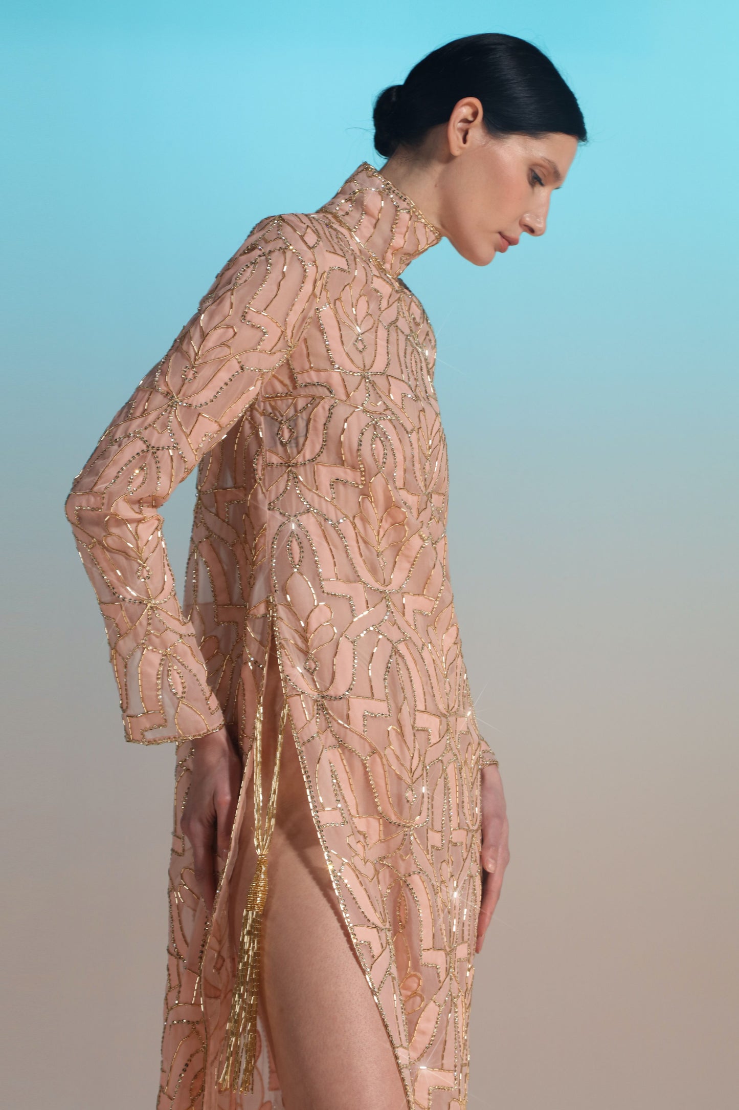 Long Sleeve Turtle-Neck Gown