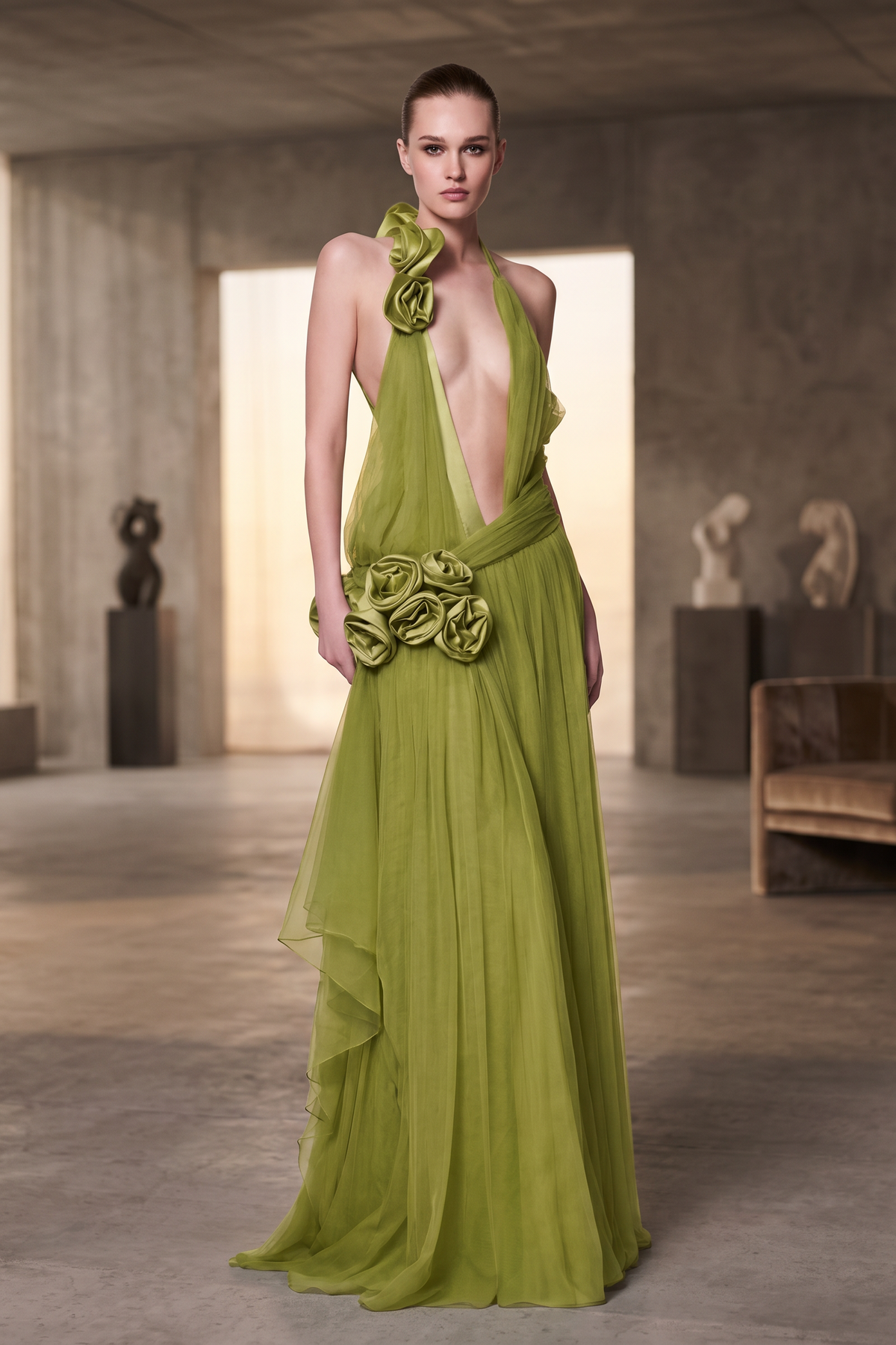 Plunging Halter-Neck Gown