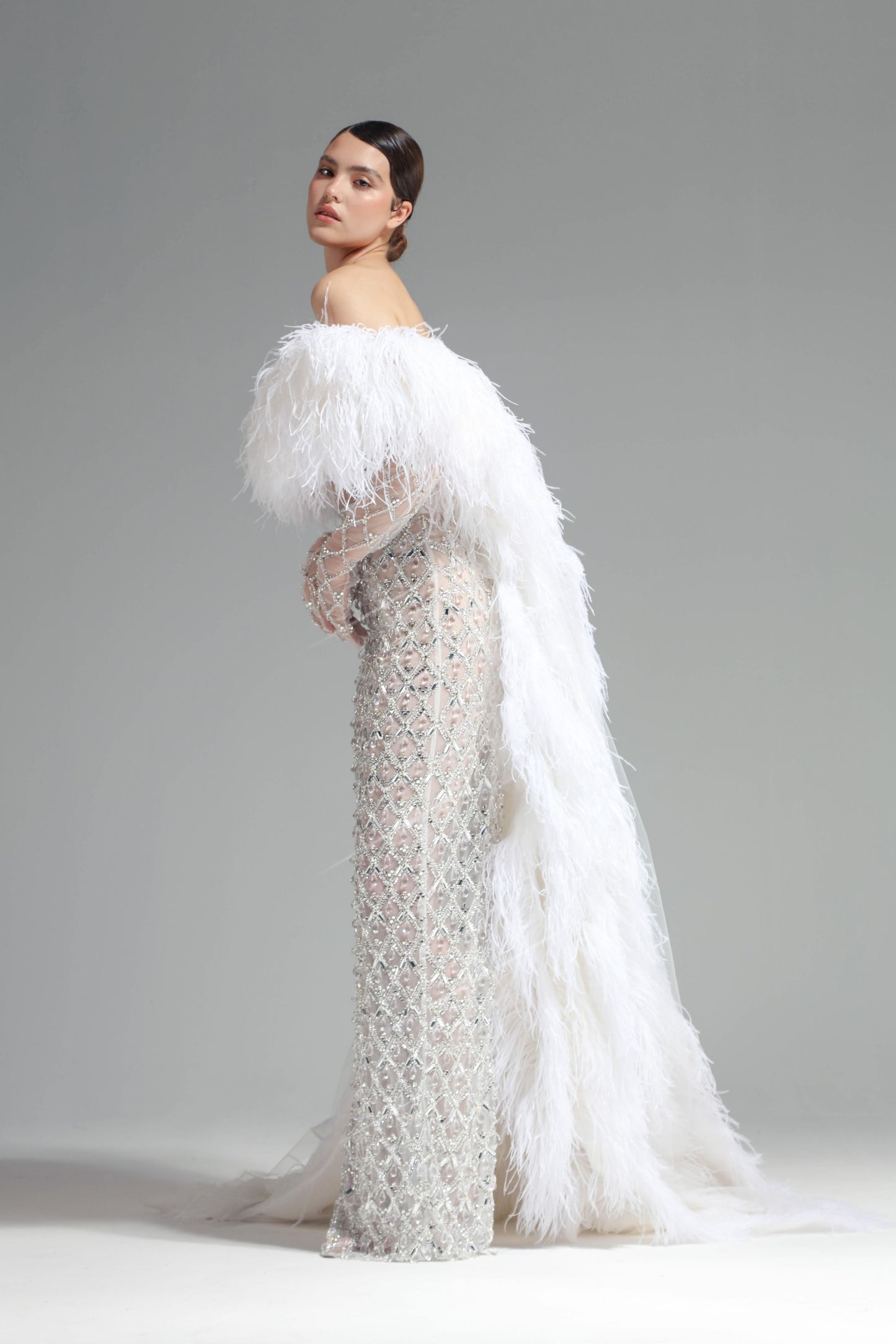 Feather Top and Crystal Skirt Two-Piece