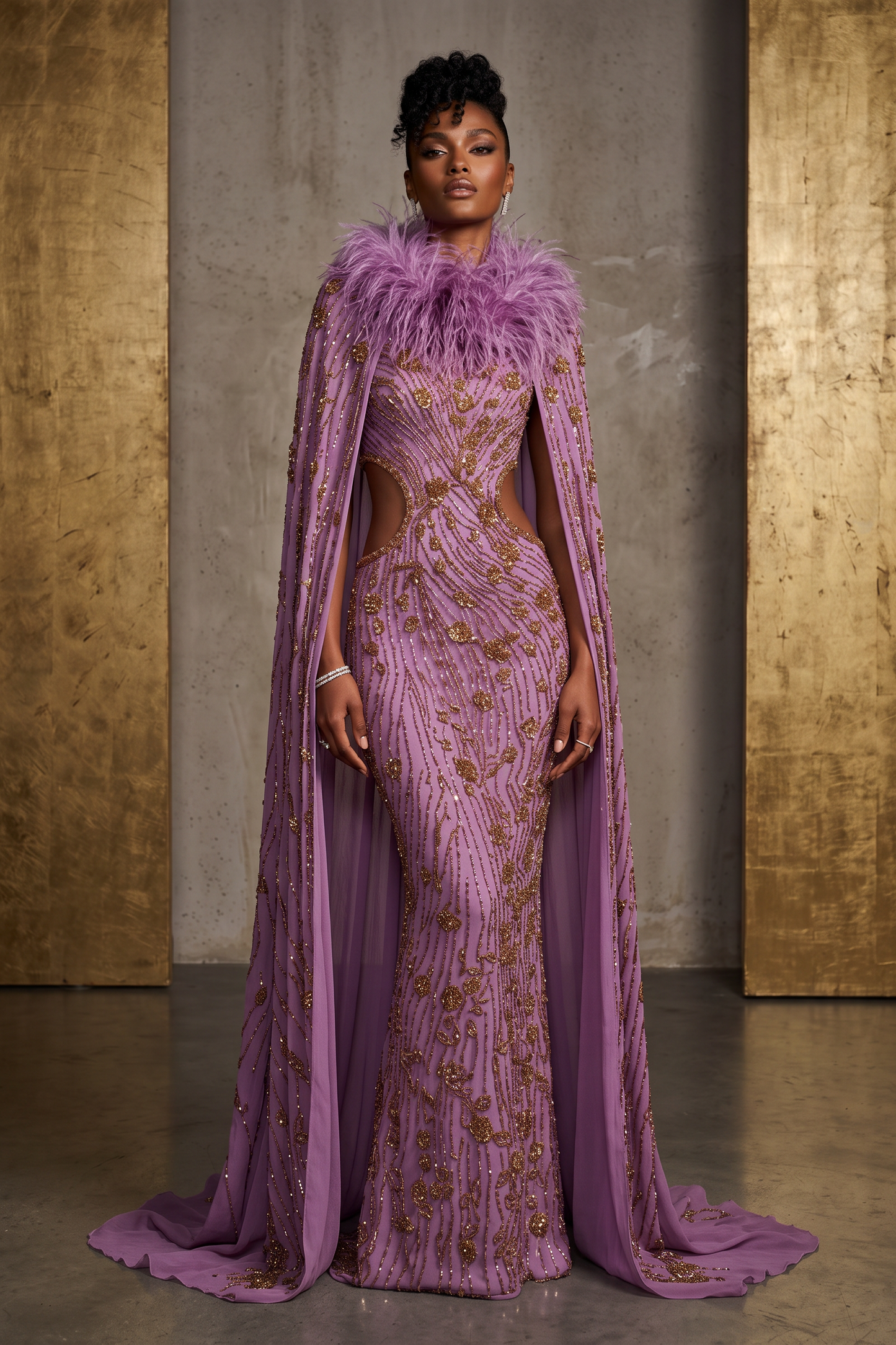Long Caped Sleeve Gown
