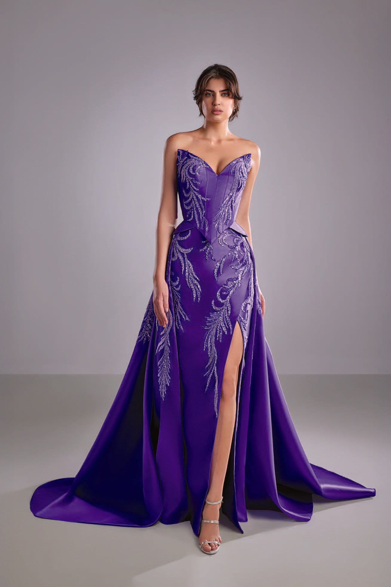 Strapless Embroidered Mikado Gown