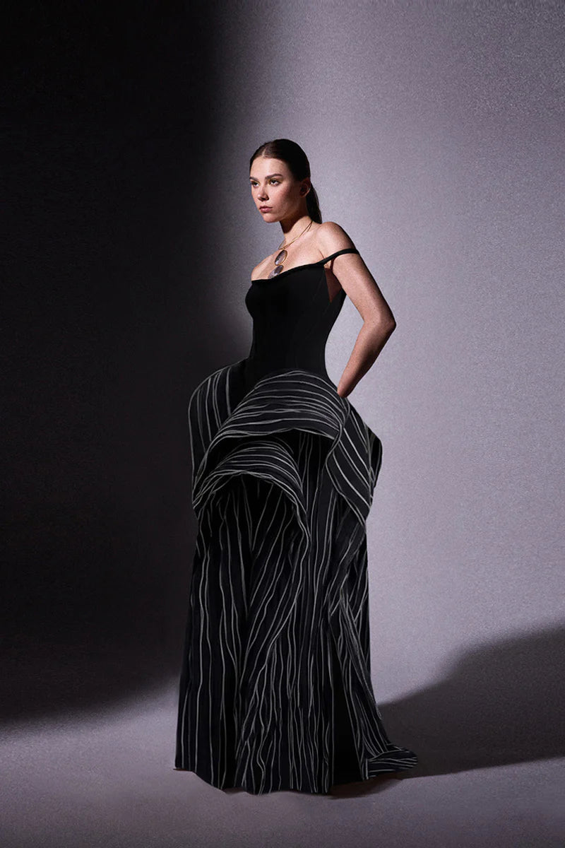 Structured Chiffon Panels Dress