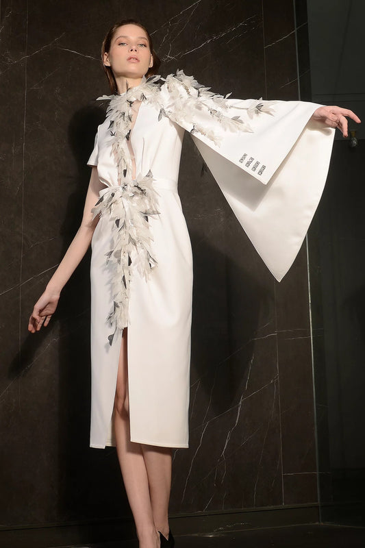 Asymmetrical Feather Midi Dress