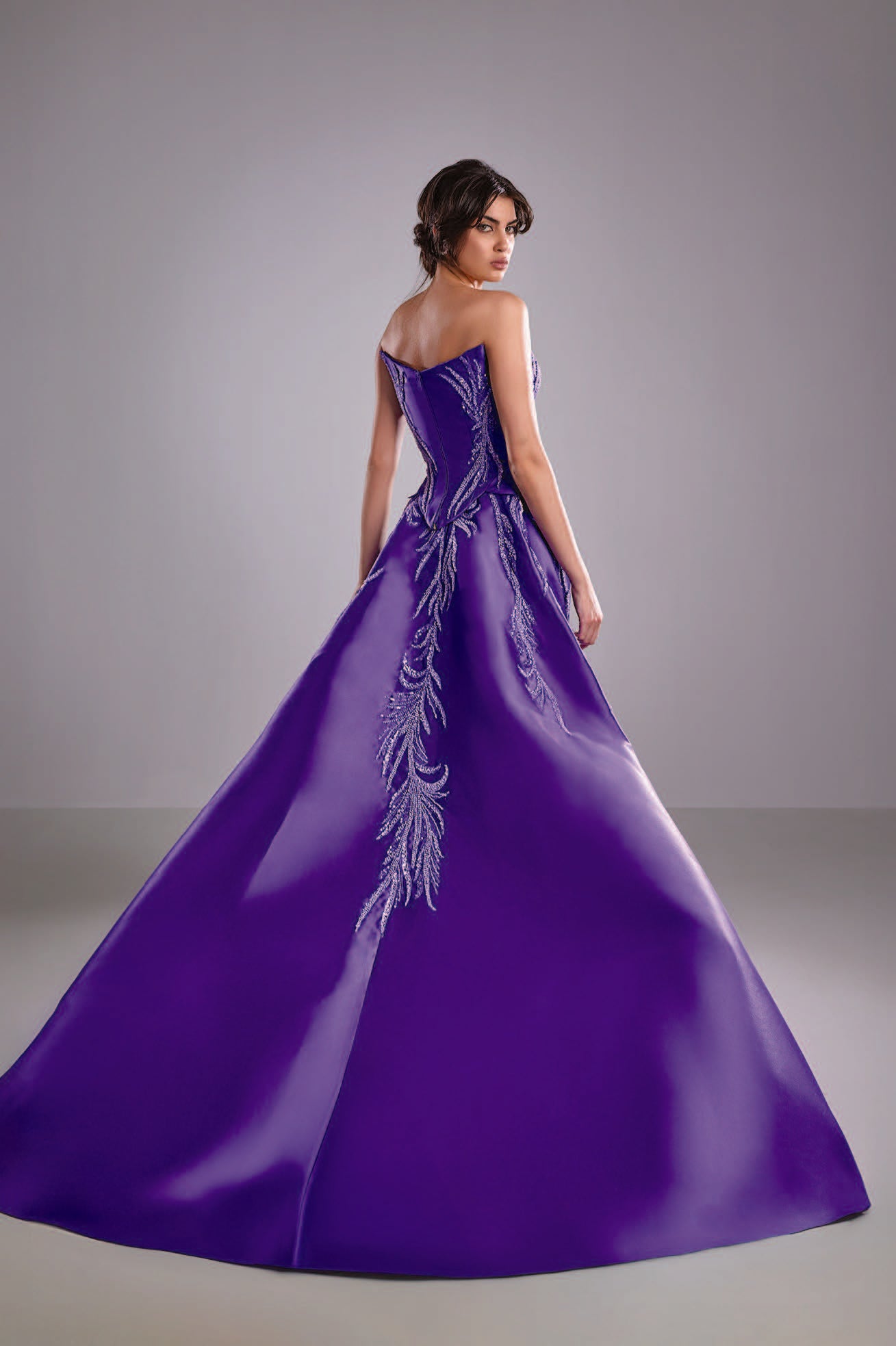 Strapless Embroidered Mikado Gown
