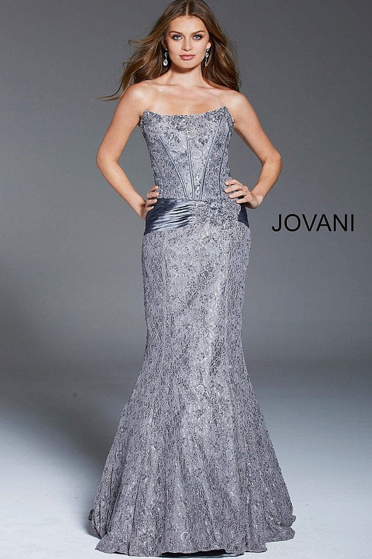 Embellished Strapless Mermaid Evening Gown