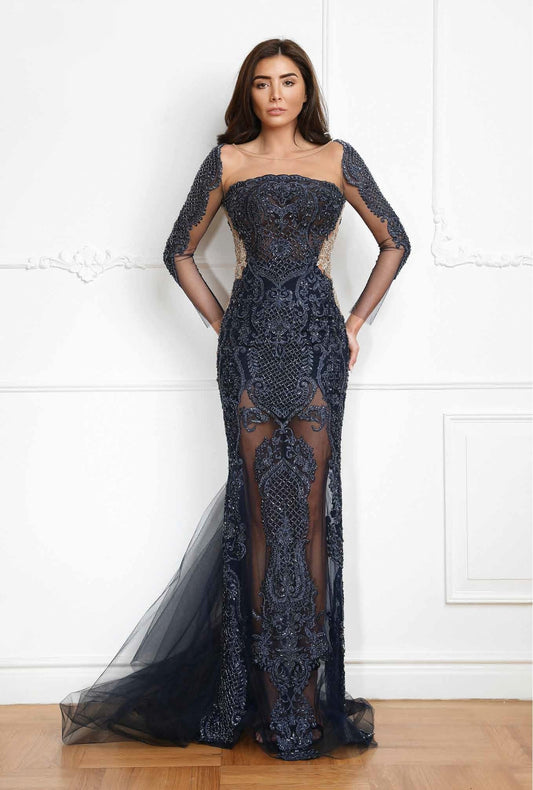 Embellished Gold Long Sleeve Gown