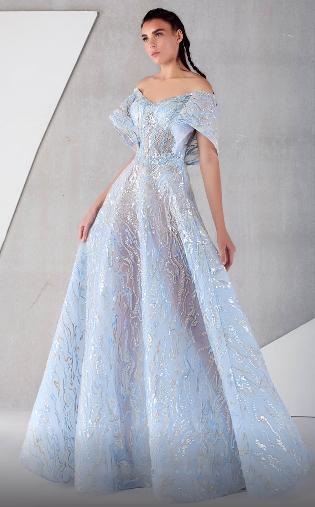 Off Shoulder Embellished A-Line Gown