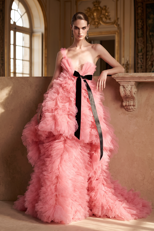 One-Shoulder Ruffle Ball Gown