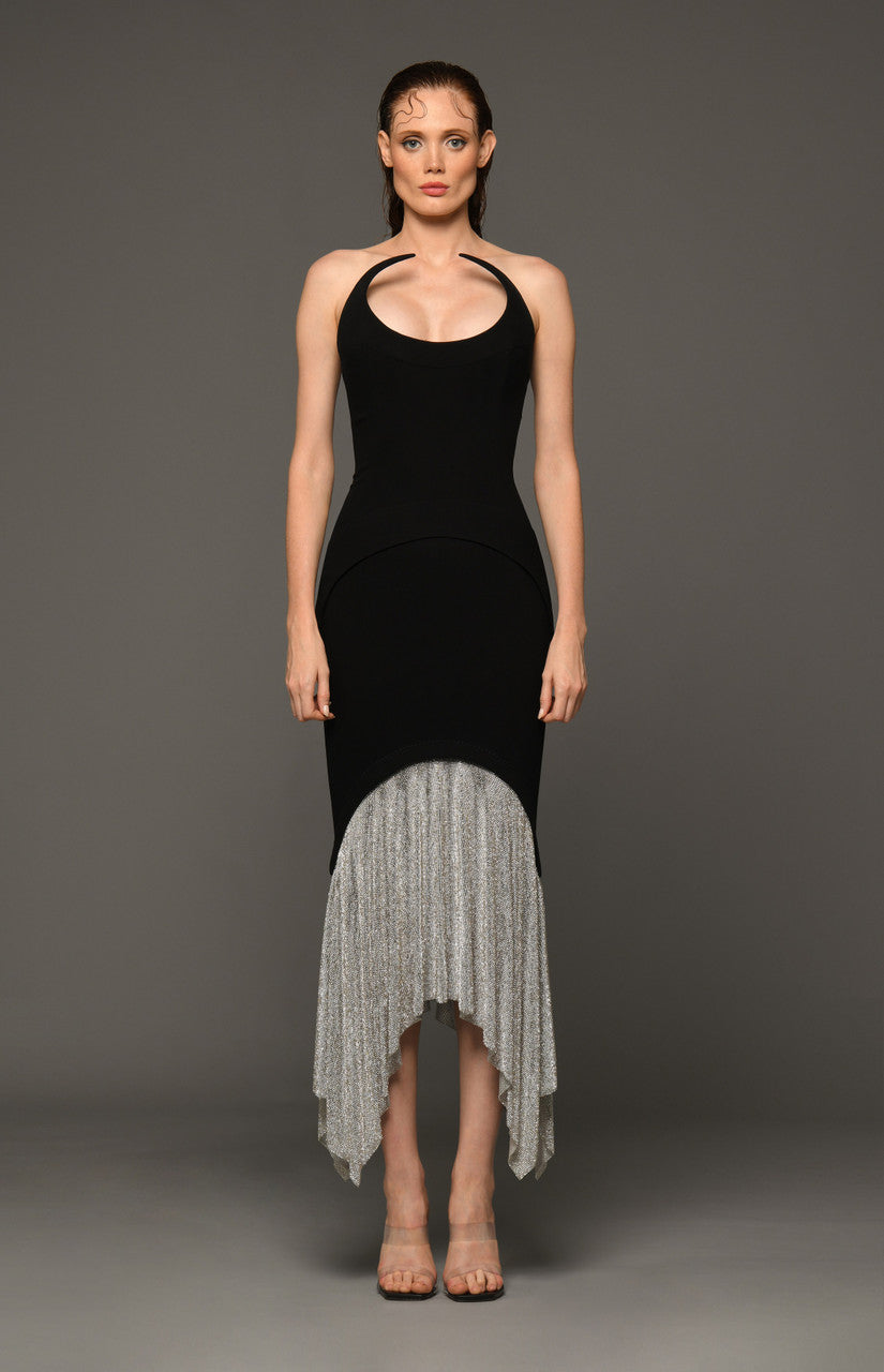 Crêpe Midi Crystal Chainmail Skirt