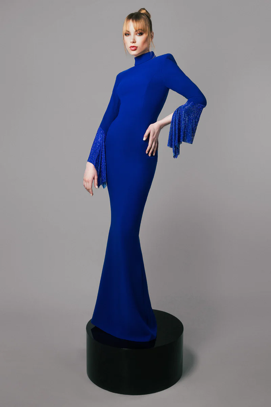 Crepe Gown with Chain Mail Sleeves