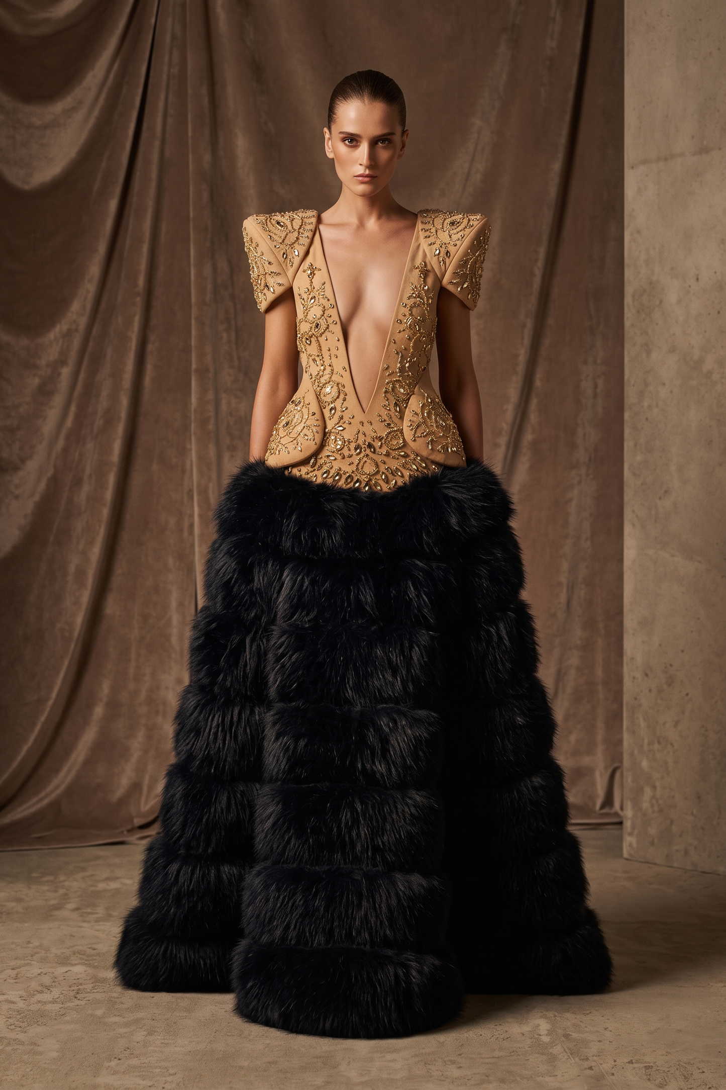 Short Sleeve Deep-V Gown