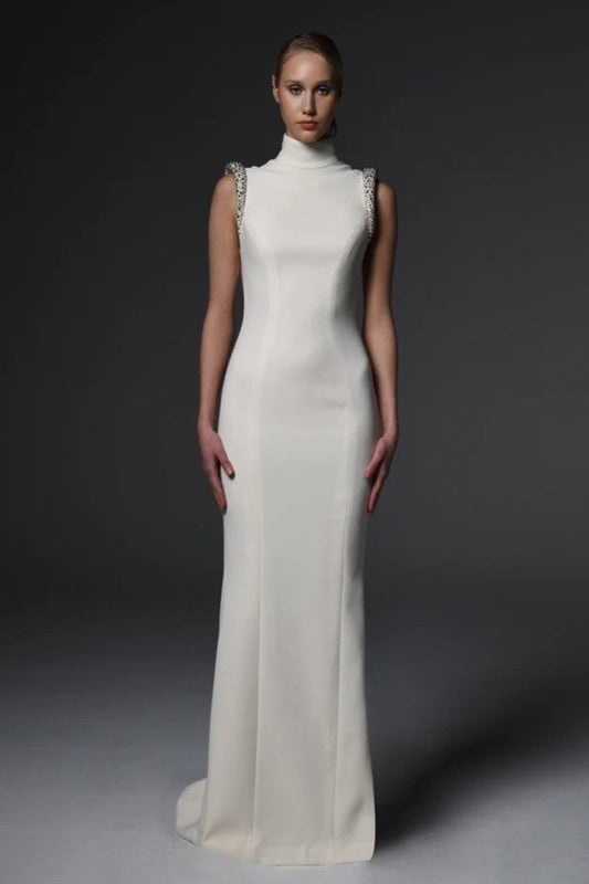 Cr?pe Gown with Crystal Embellishments