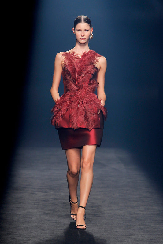 Capeci Strapless Feathered Top and Skirt