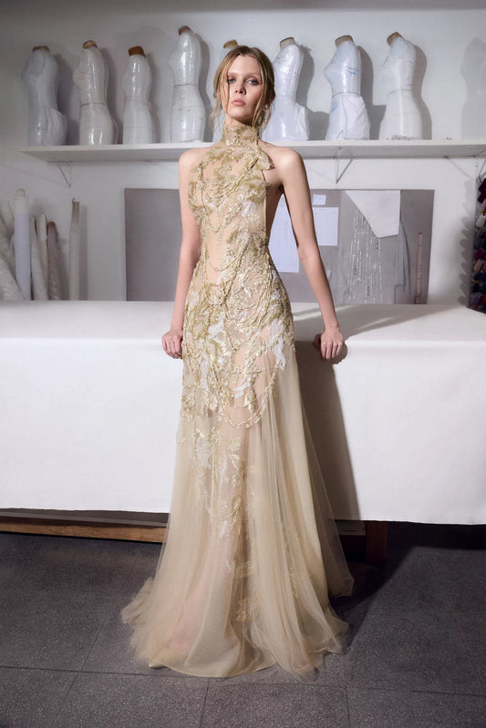 Sleeveless Halter Gown
