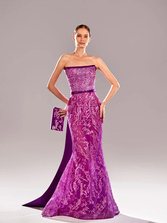 Strapless Embroidered Gown