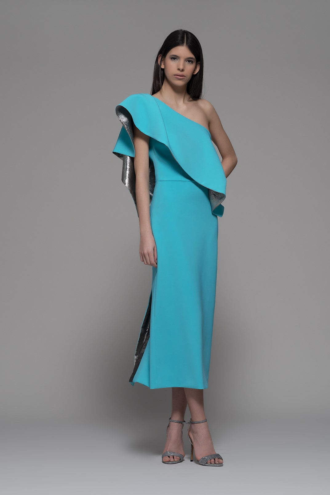 Enego One Shoulder Midi Dress