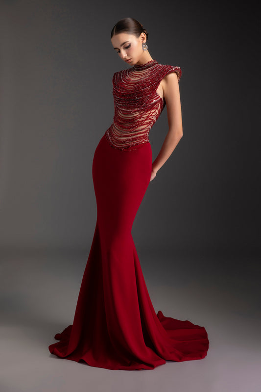 Crimson Cascade Gown