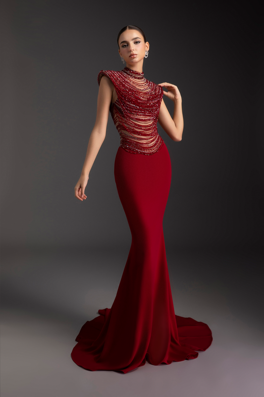 Crimson Cascade Gown