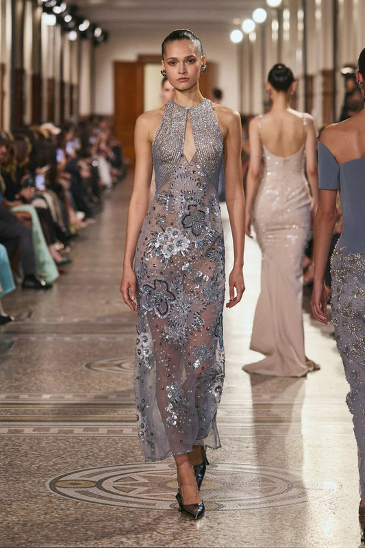 Sequined Sheer Halter Dress