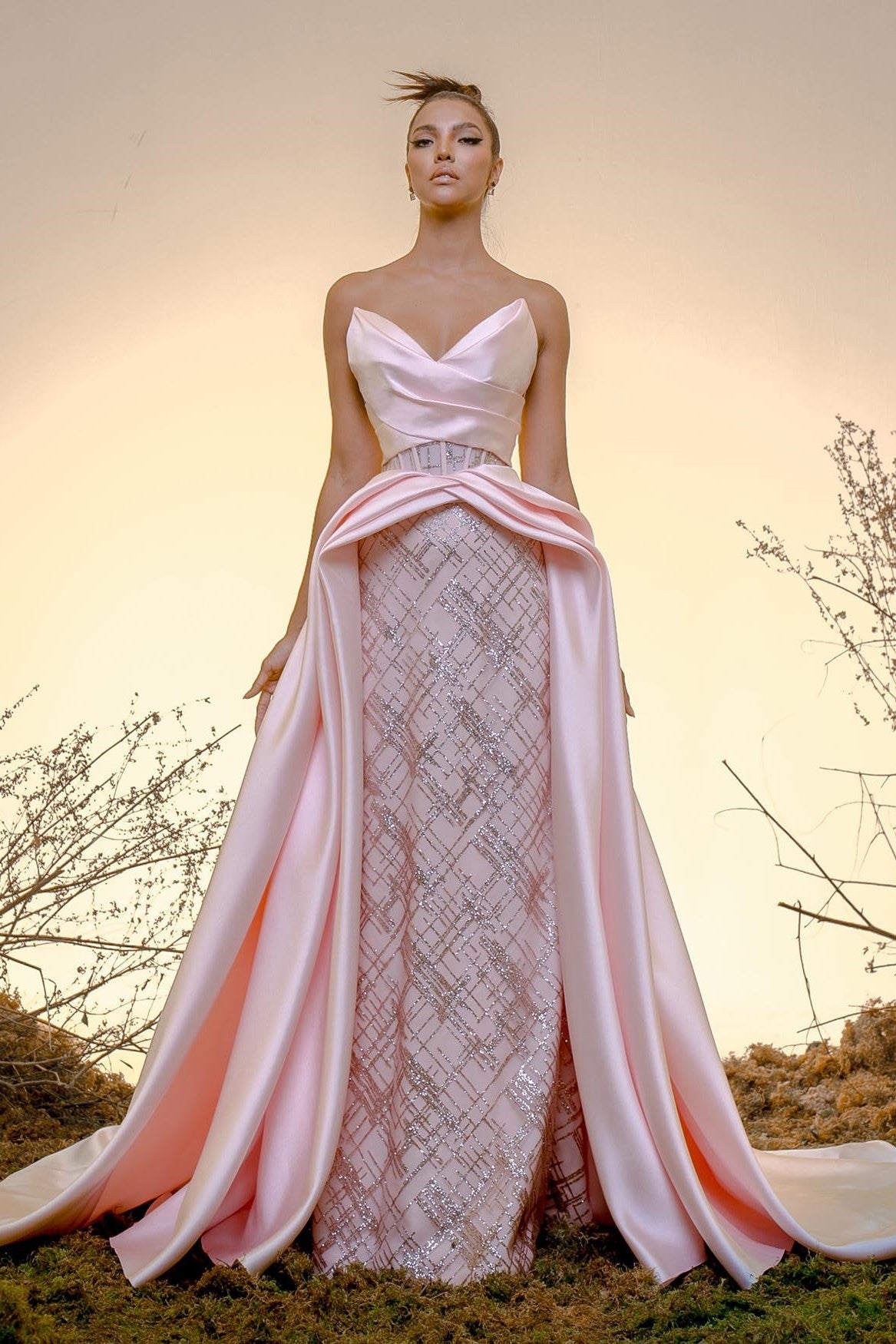 Silk Gazar Glitter Tulle Gown