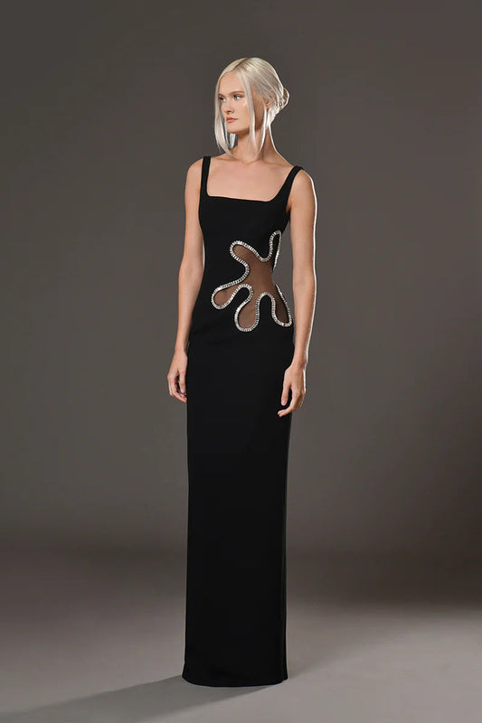 Sleeveless Embroidered Crepe Dress