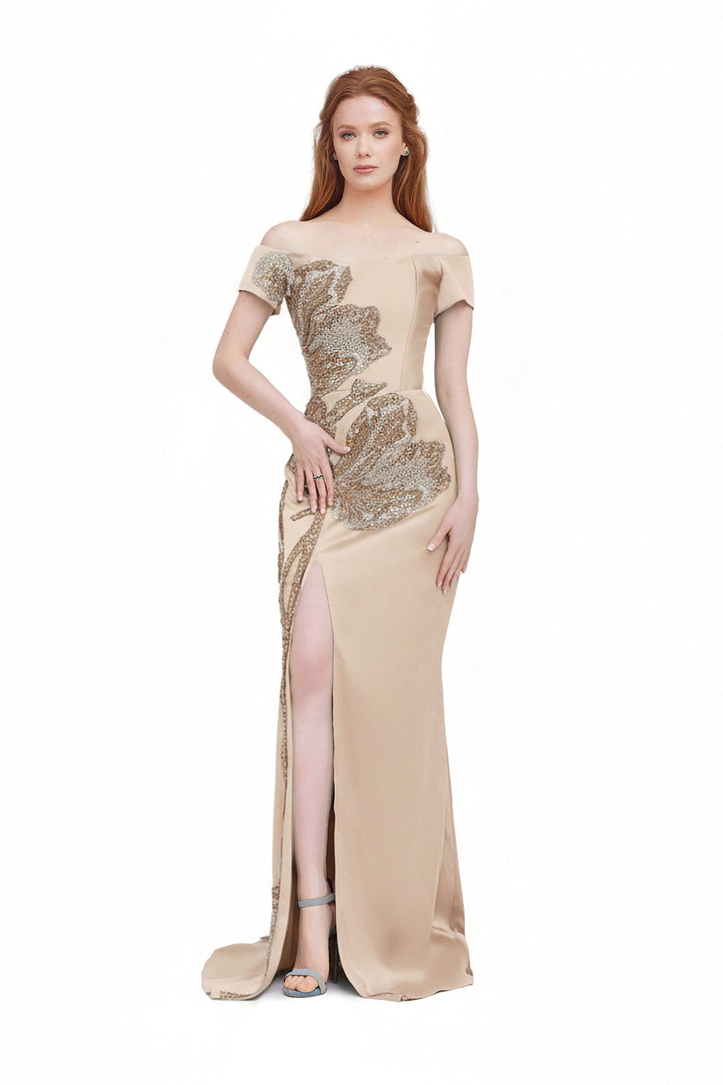 Off-Shoulder Beaded Gown
