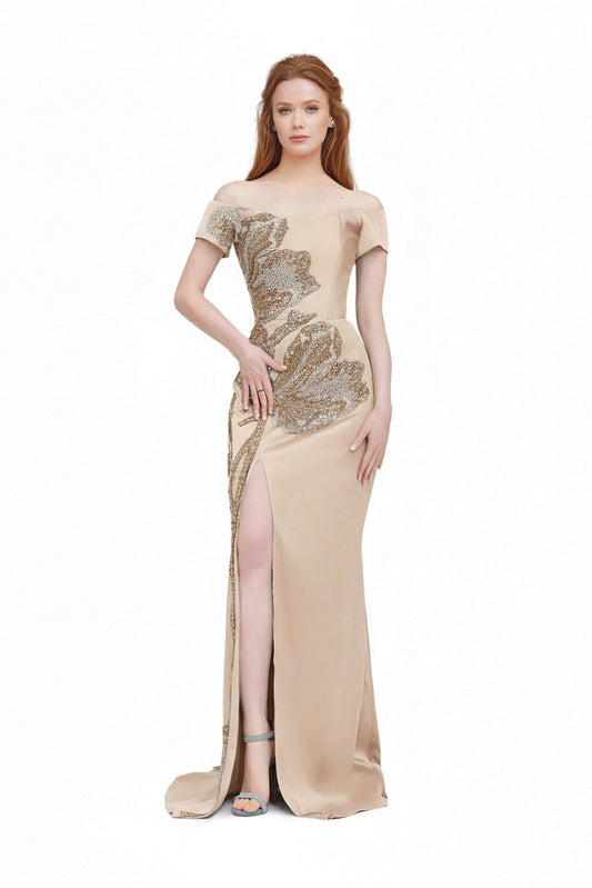 Off-Shoulder Beaded Gown