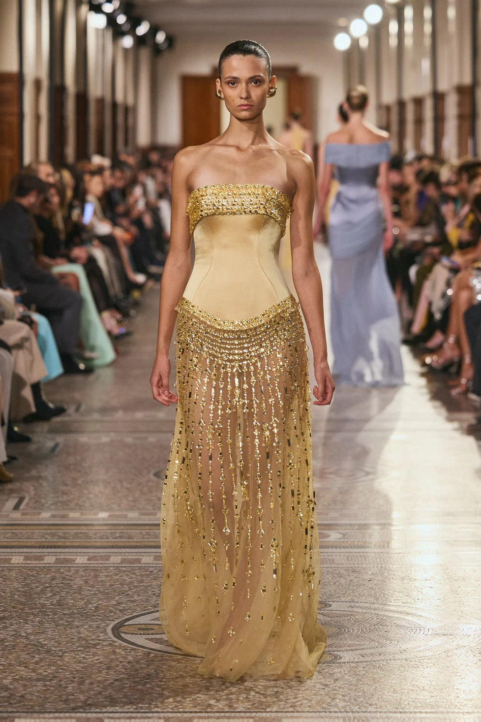 Beaded Satin Evening Dress