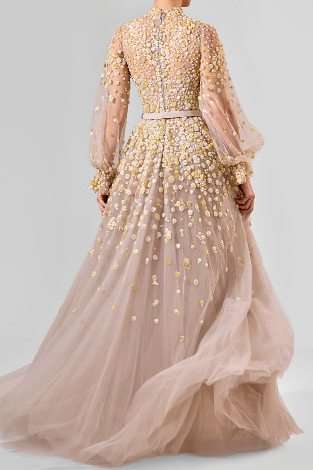 Long Sleeve Tulle Gown
