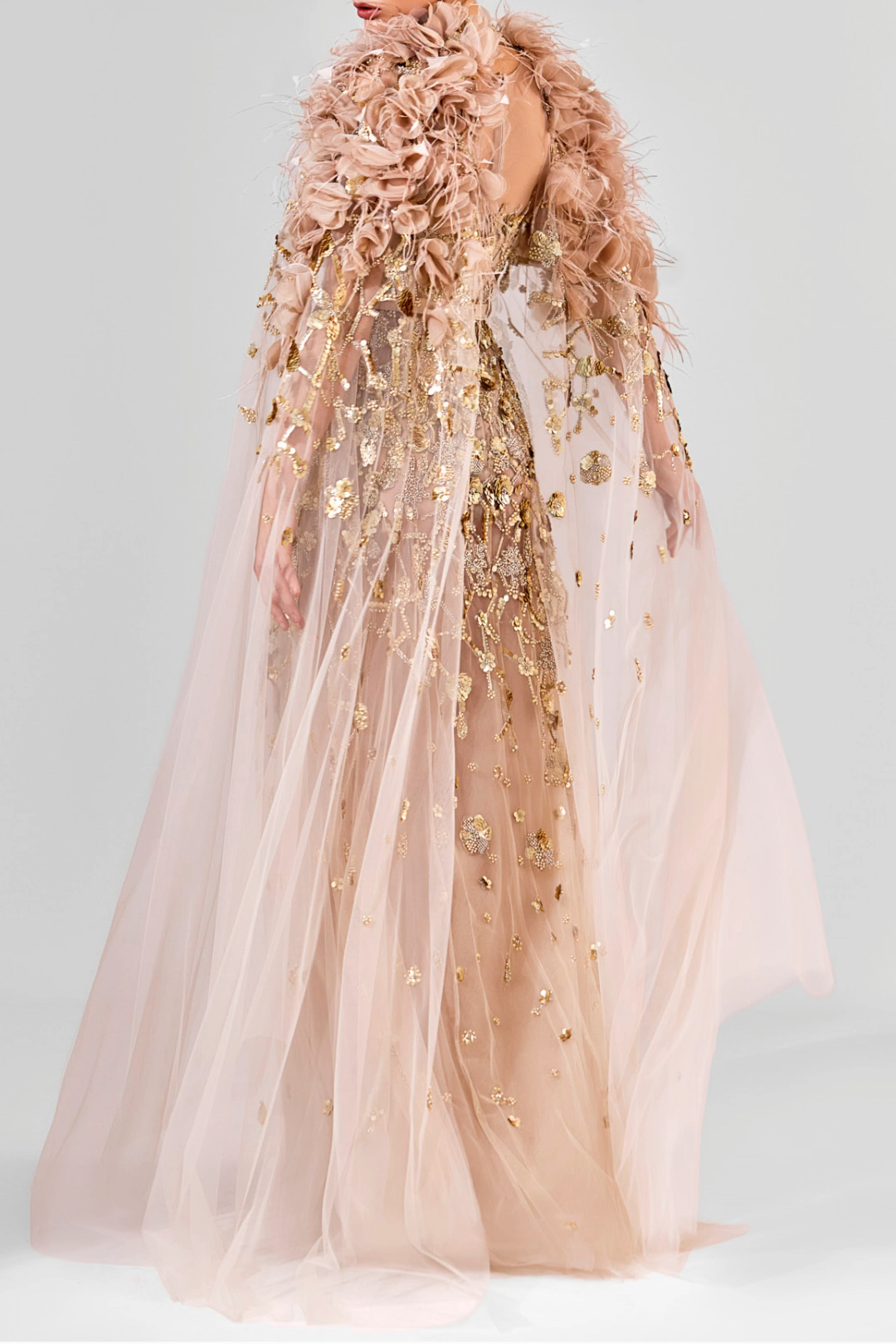 3D Floral Cape Gown