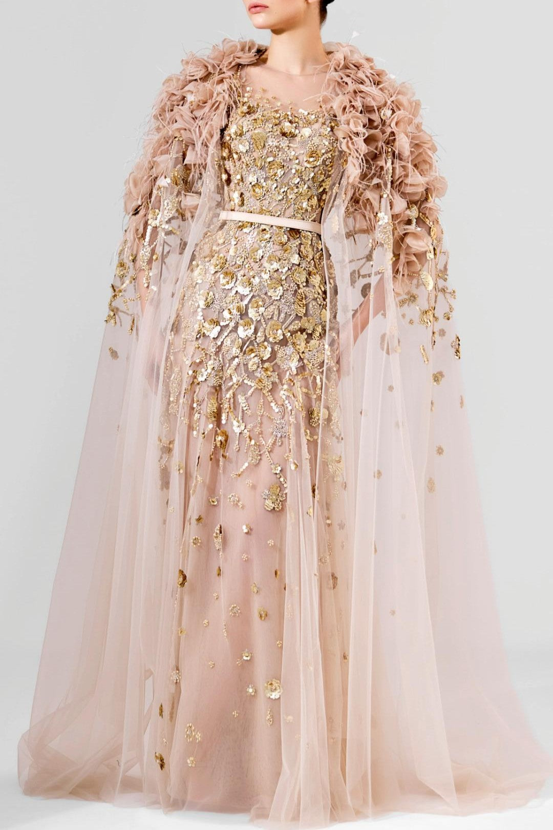 3D Floral Cape Gown