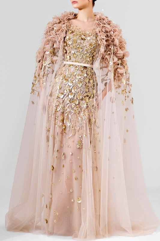 3D Floral Cape Gown