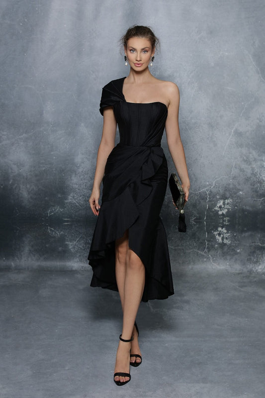 Ruffle Skirt One Shoulder Dress