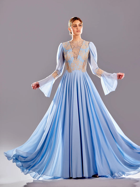 Embroidered Bell Sleeve Gown