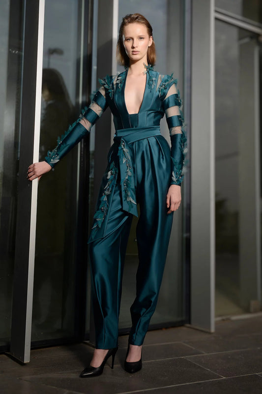 Floral Satin Two-Piece Jumpsuit