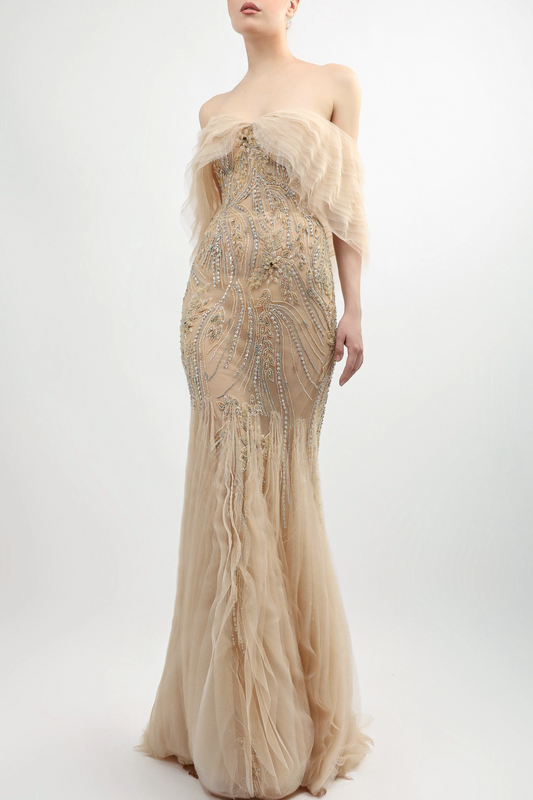 Off-Shoulder Tulle Gown