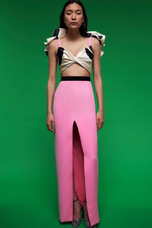 Pink Printed Fitted Gown