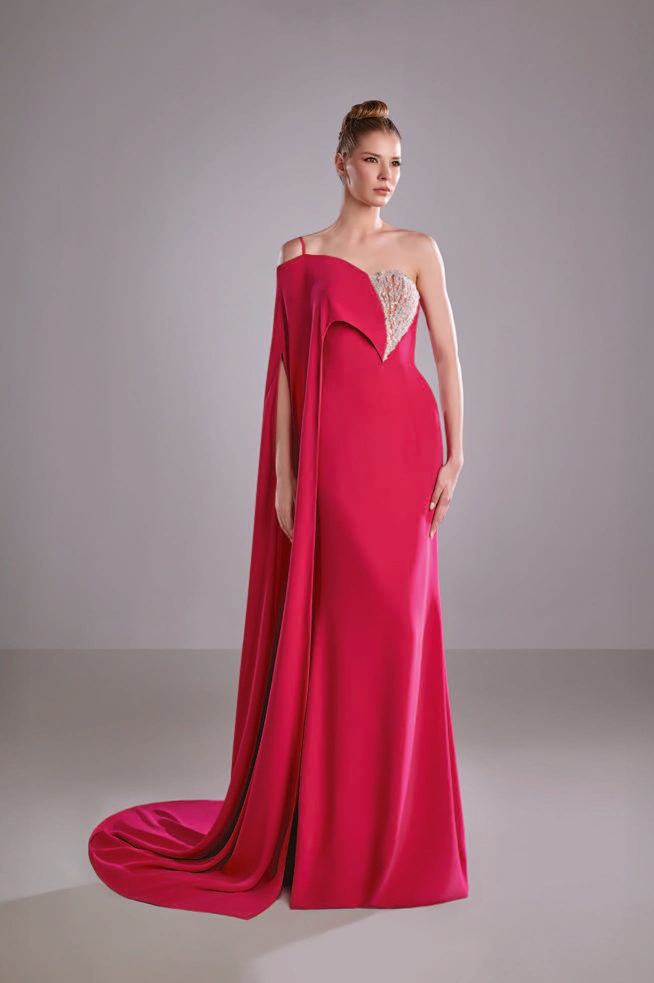 Crepe Dress with Embroidered Bodice