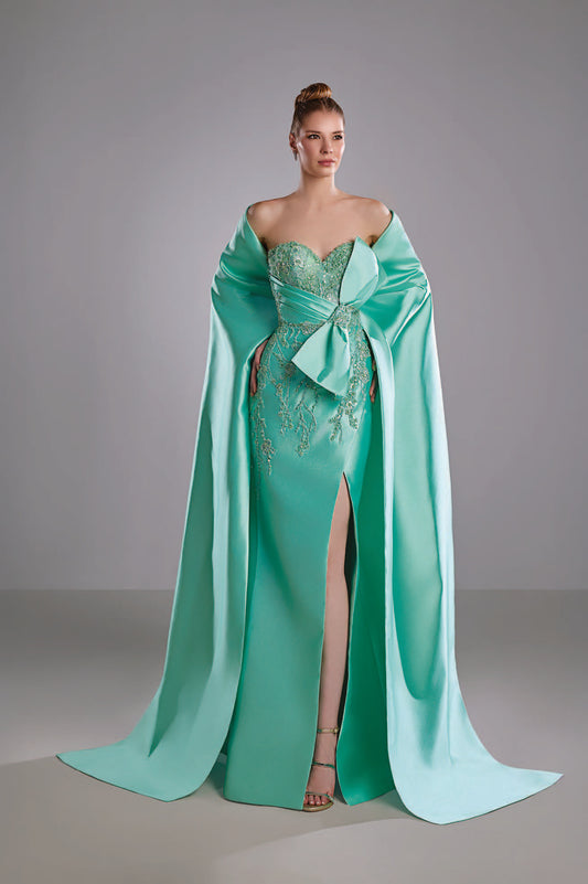 Cape Mikado Dress with Lace