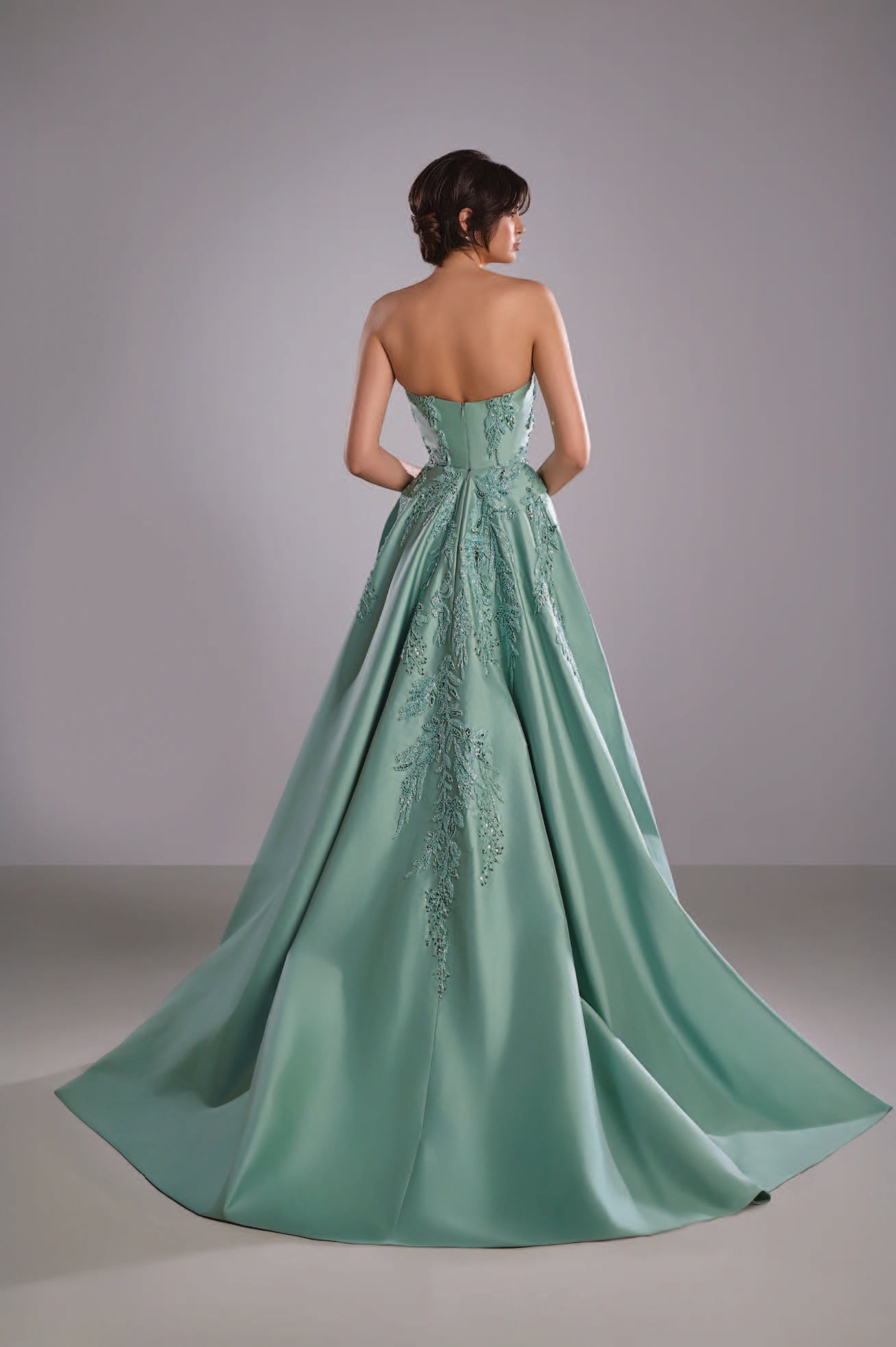 Lace Embroidered Dress with Mikado Extension