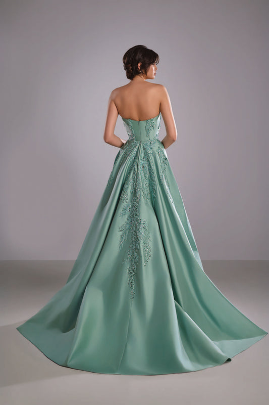 Lace Embroidered Dress with Mikado Extension