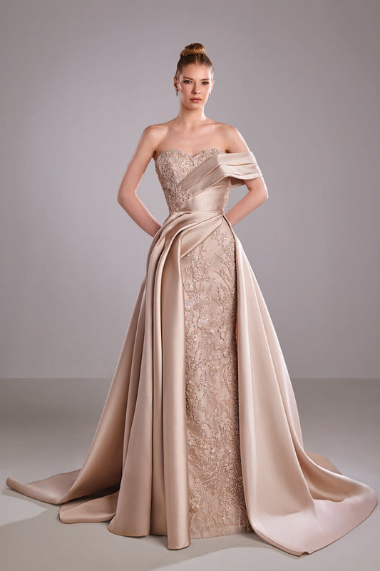 Mikado Dress with Cascading Peplum