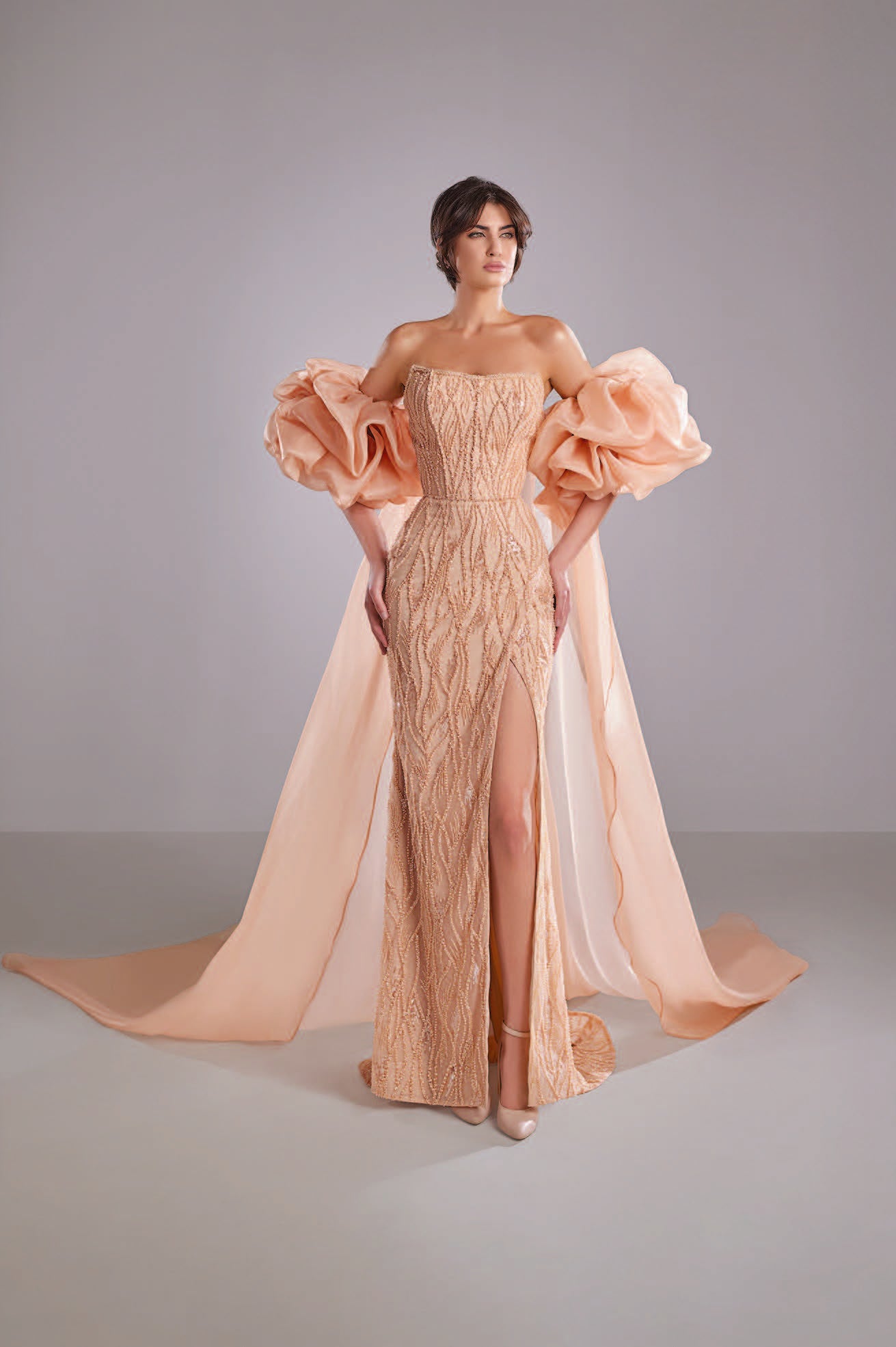 Embroidered Lace with Organza Cape