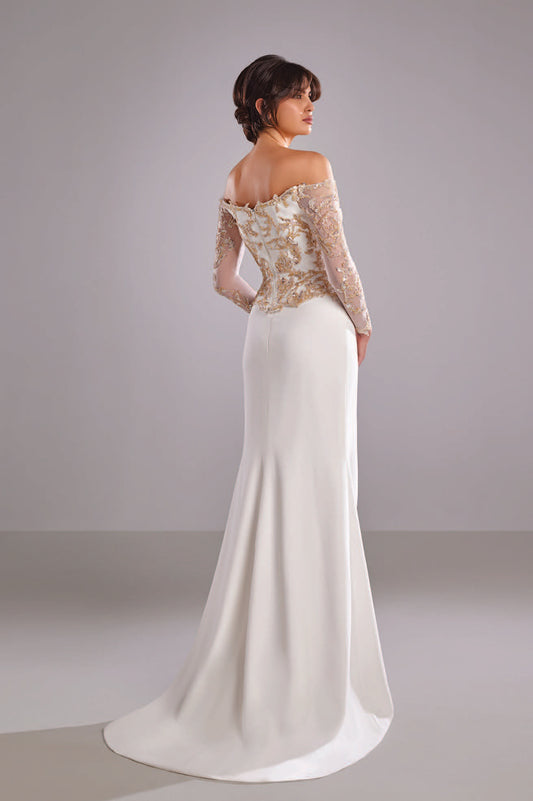White and Gold Crepe Dress
