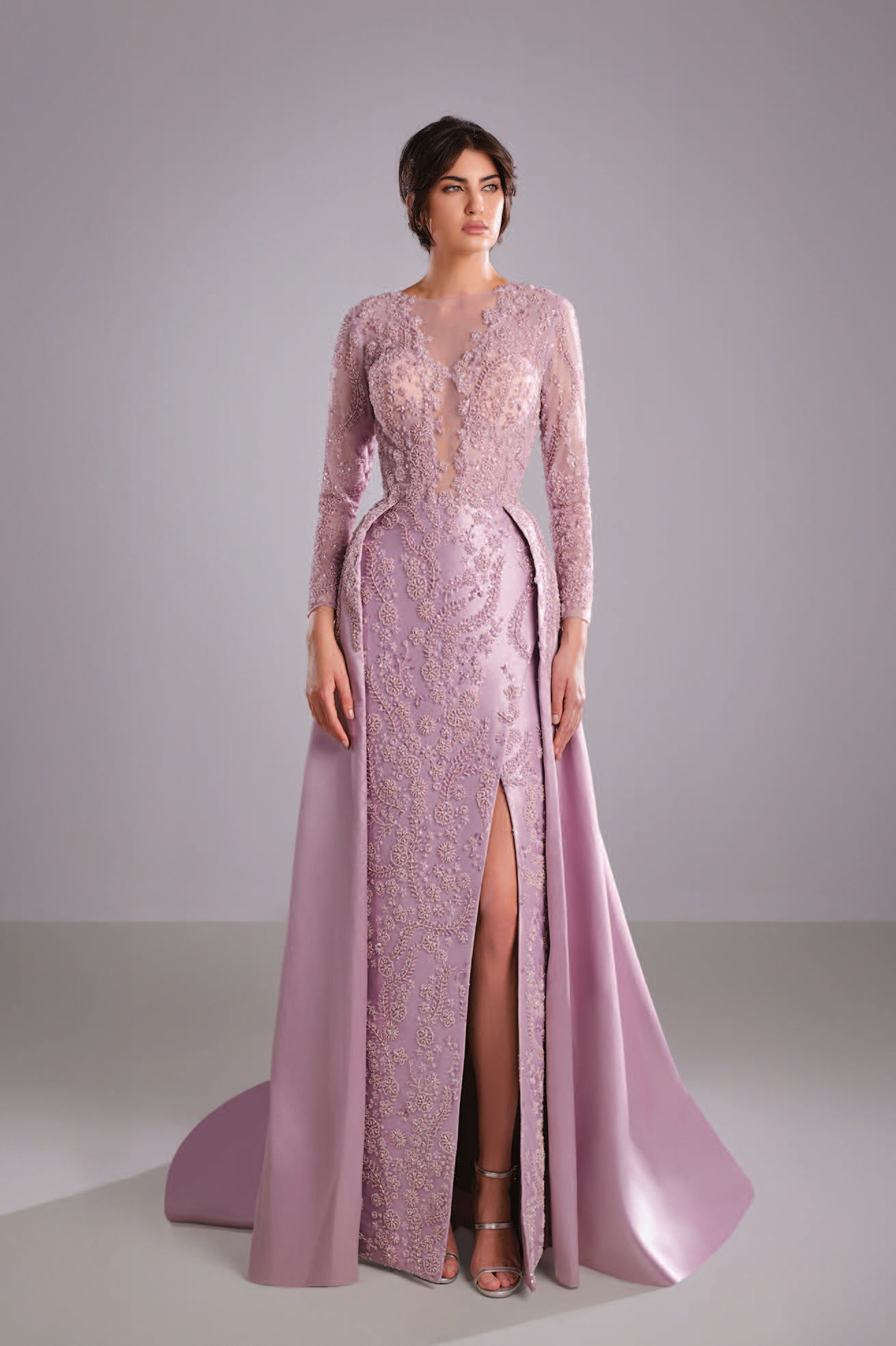 Embroidered Dress with Mikado