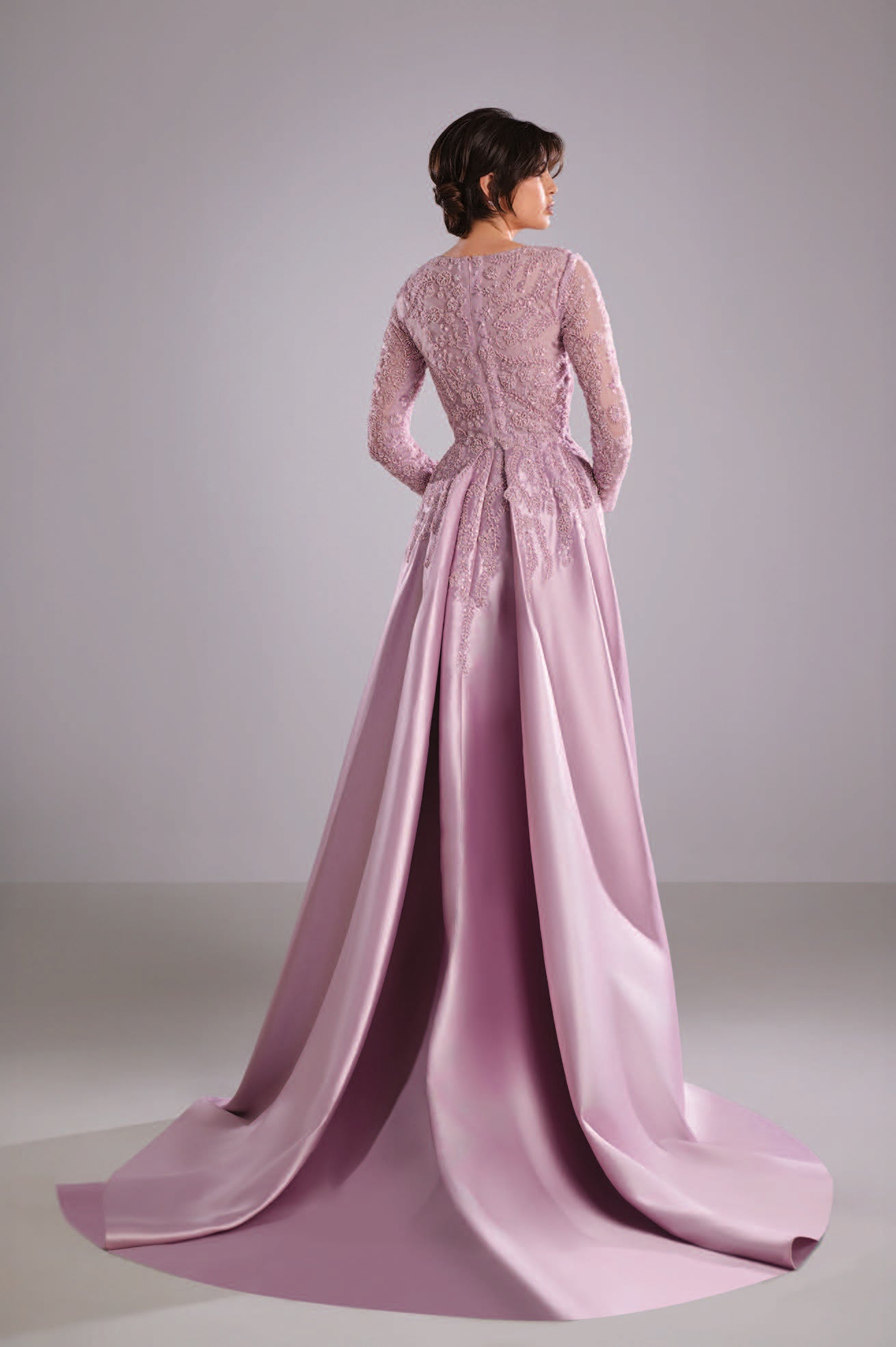 Embroidered Dress with Mikado